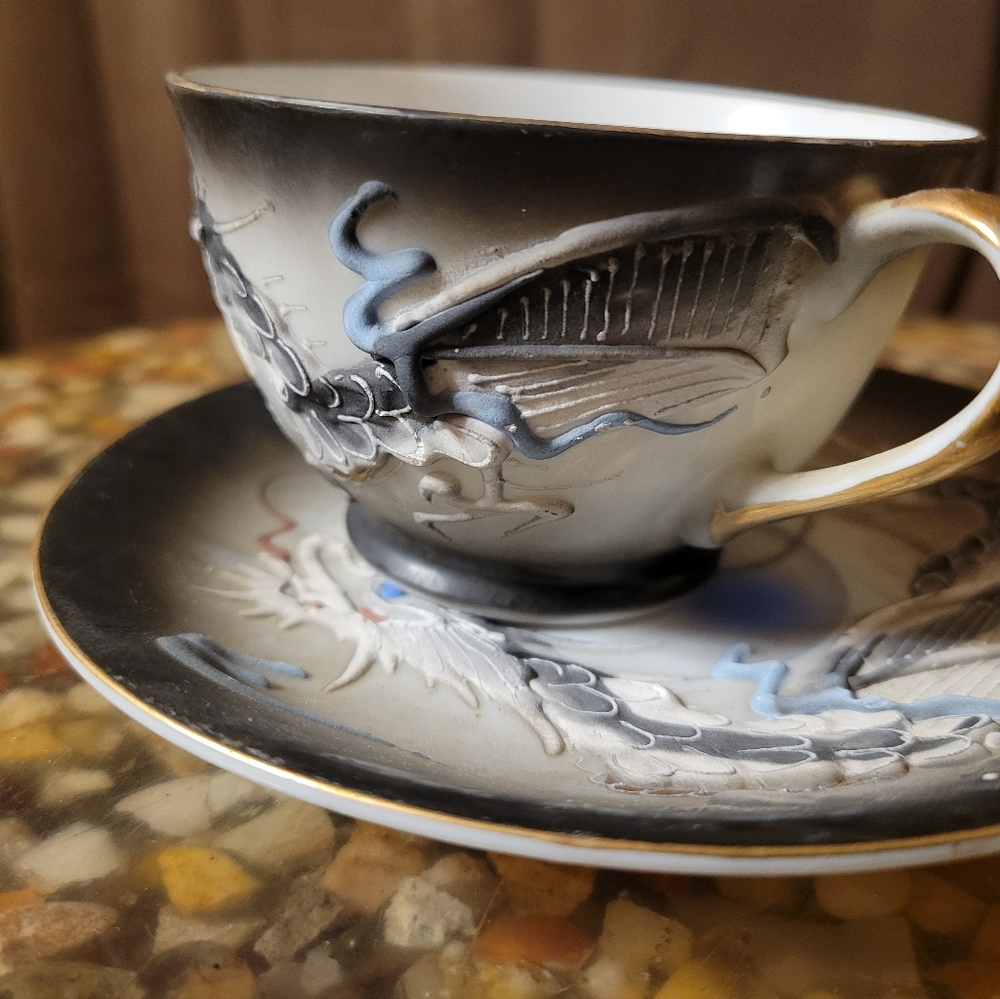 Vintage Hand Painted Nippon Moriage Dragonware‎ tea cup Victora Espresso size - Picture 15 of 15